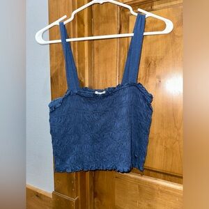 american eagle blue rouched crop top